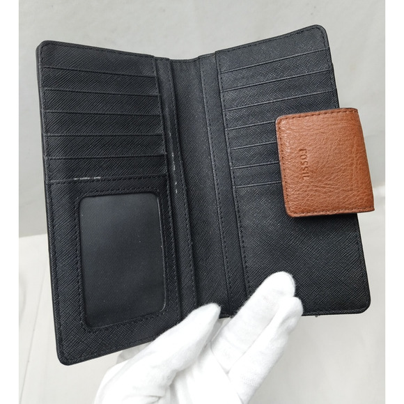 Fossil Black Coated Canvas Leather Trim Zipper Crossbody Bag - Picture 12 of 16